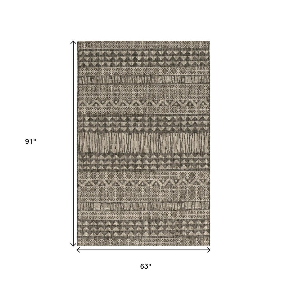 5' X 8' Charcoal And Gray Tribal Area Rug