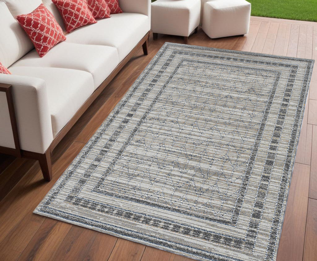 5' X 8' Gray Striped Indoor Outdoor Area Rug