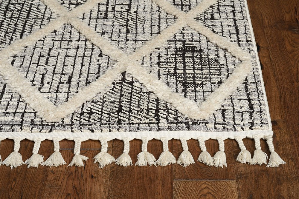 5' X 8' Cream And Charcoal Geometric Area Rug