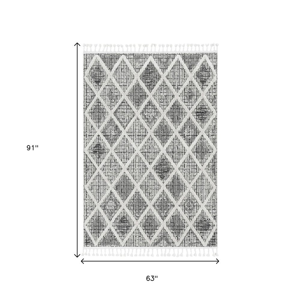 5' X 8' Cream And Charcoal Geometric Area Rug