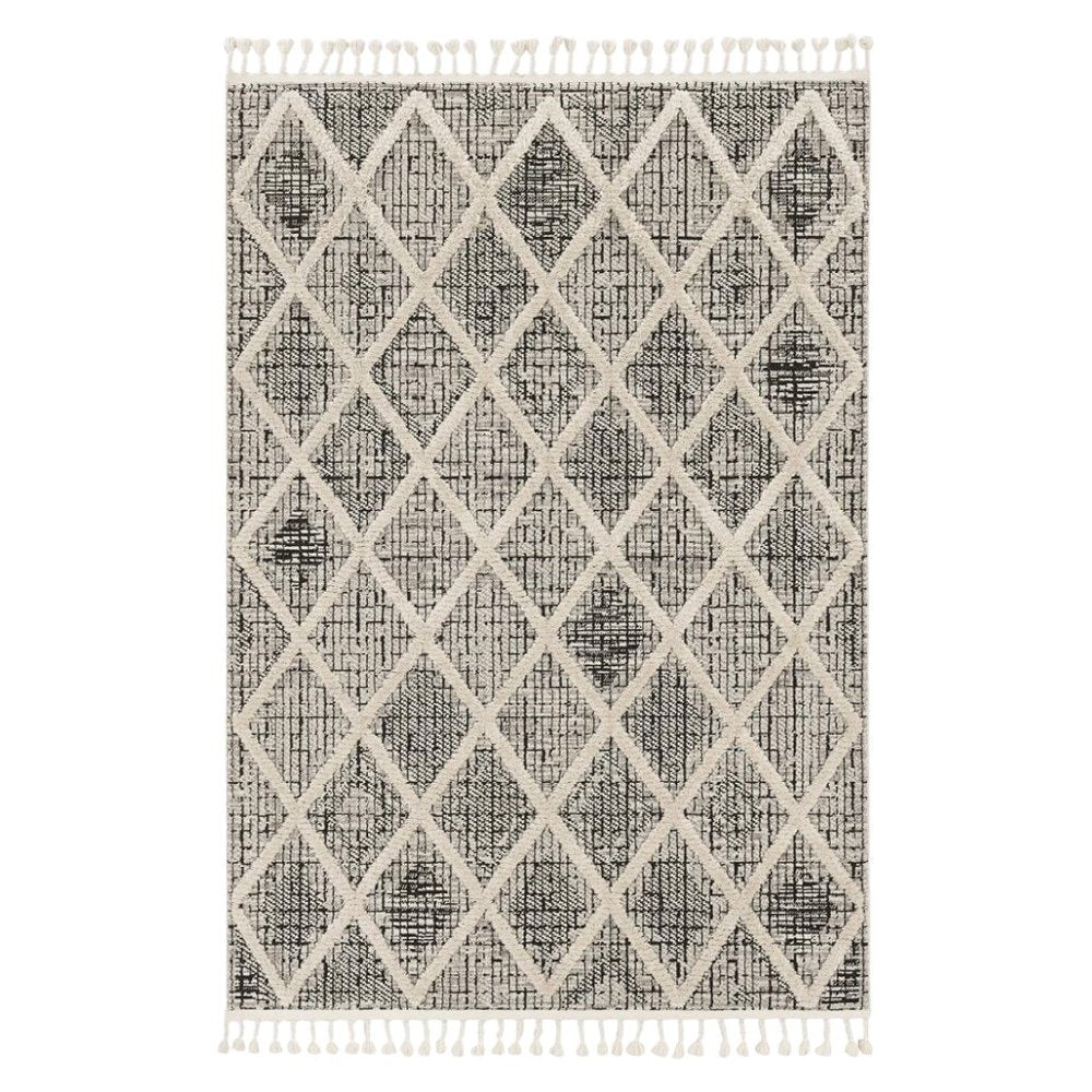 9' X 13' Cream And Charcoal Geometric Area Rug