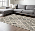 8' X 11' Cream And Charcoal Geometric Area Rug