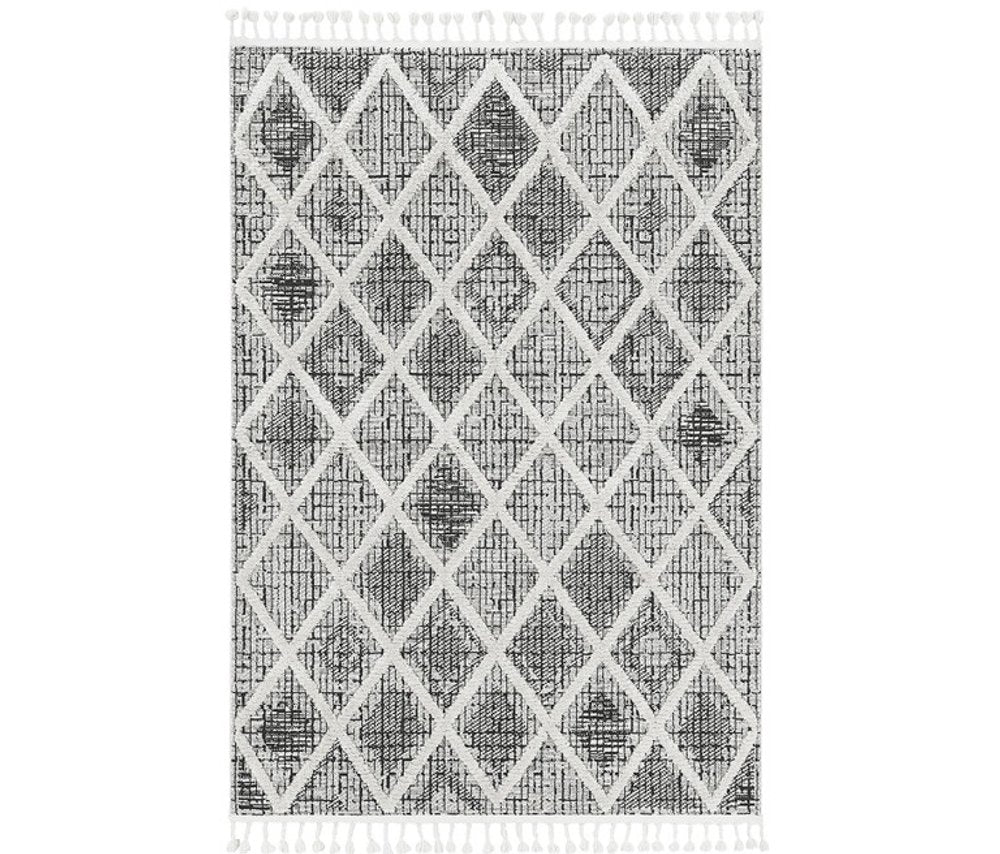 9' X 13' Cream And Charcoal Geometric Area Rug