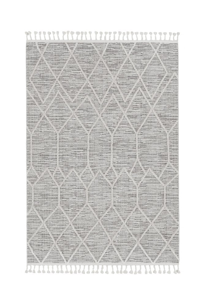 9' X 13' Ivory Grey Machine Woven Geometric Indoor Area Rug