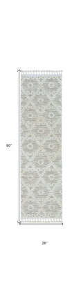 8' Beige and Ivory Geometric Runner Rug