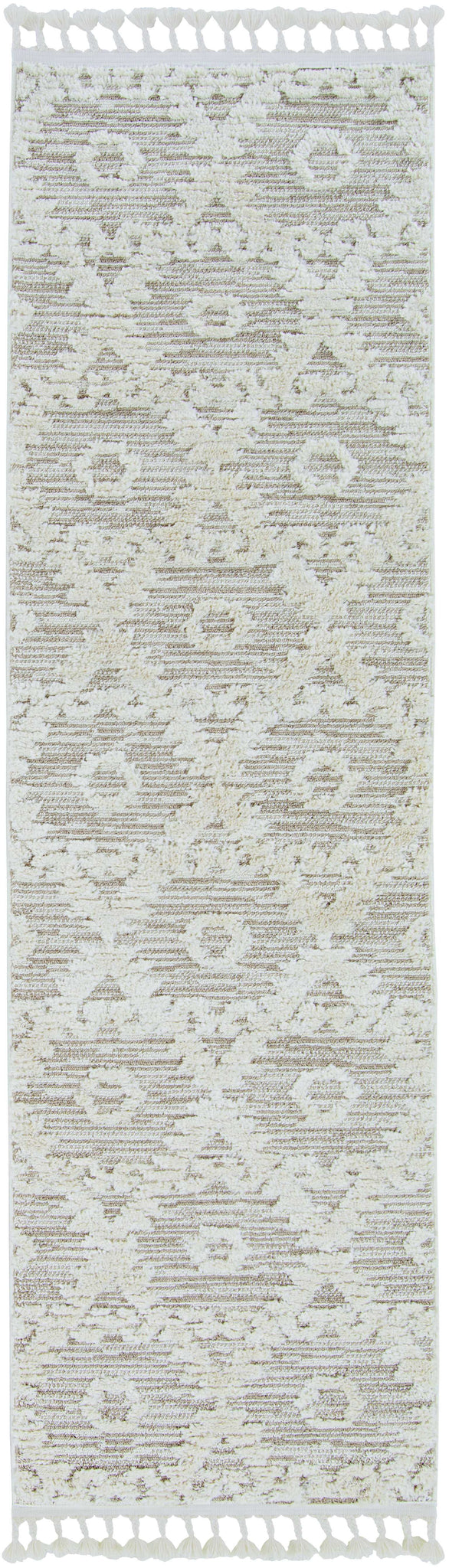 8' Beige and Ivory Geometric Runner Rug