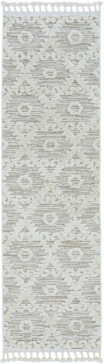 8' Beige and Ivory Geometric Runner Rug