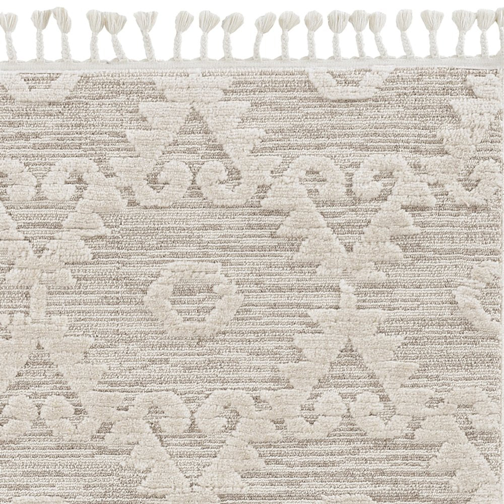 8' Beige and Ivory Geometric Runner Rug