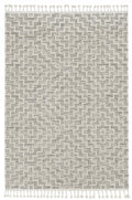 8' Ivory And Gray Geometric Runner Rug With Fringe