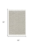 8' Ivory And Gray Geometric Runner Rug With Fringe