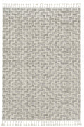 8' Ivory And Gray Geometric Runner Rug With Fringe
