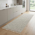8' Ivory And Gray Geometric Runner Rug With Fringe