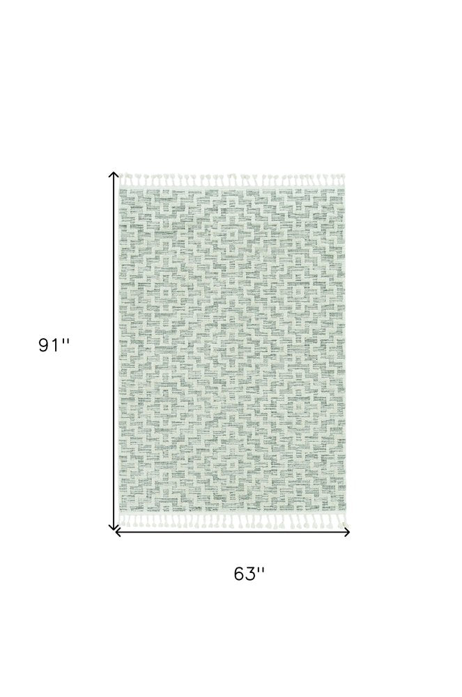 8' Ivory And Gray Geometric Runner Rug With Fringe