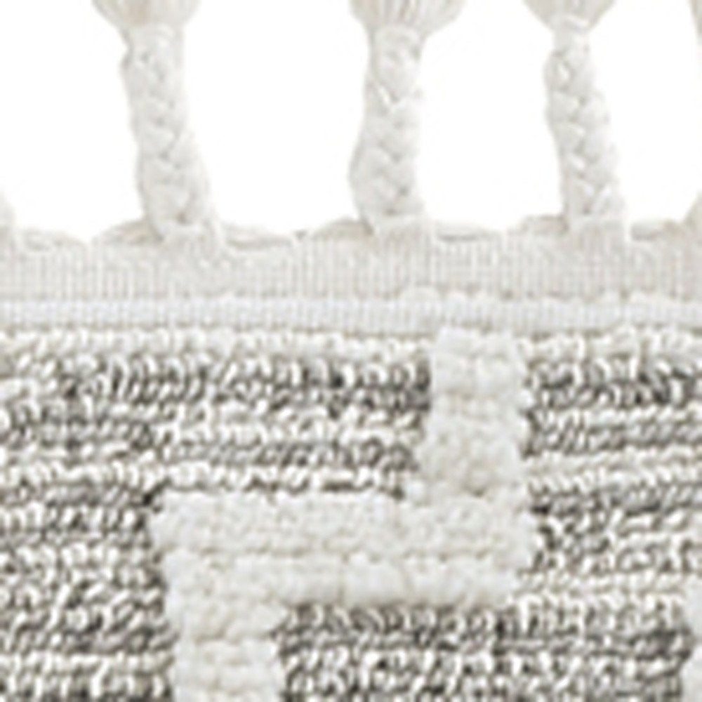 8' Ivory And Gray Geometric Runner Rug With Fringe