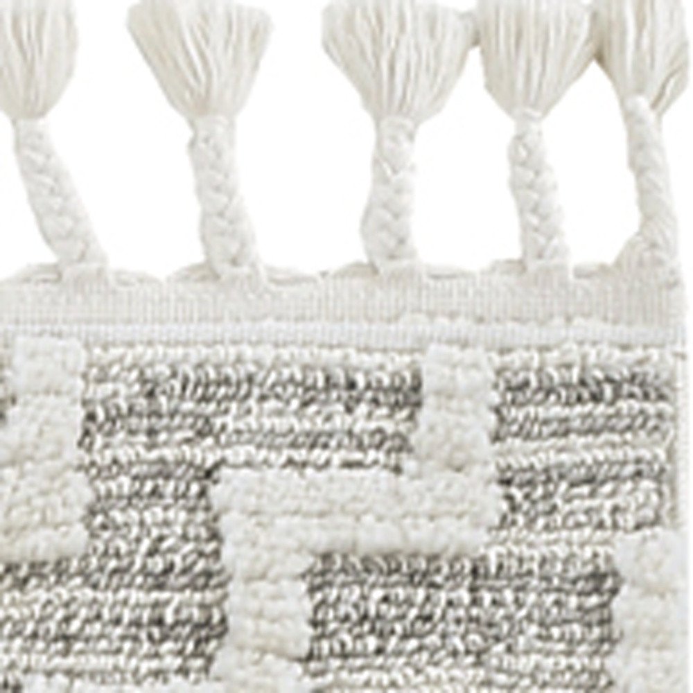 8' Ivory And Gray Geometric Runner Rug With Fringe