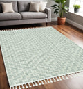 8' Ivory And Gray Geometric Runner Rug With Fringe
