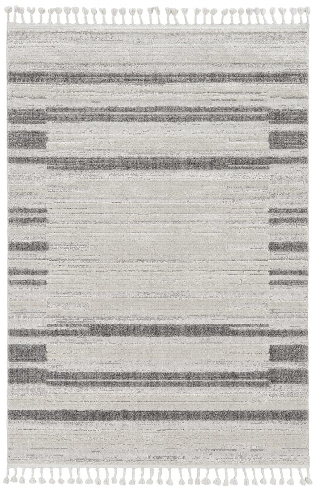 8' Gray And Ivory Abstract Runner Rug