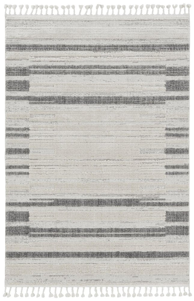 9' X 13' Ivory Grey Machine Woven Abstract Color Block Indoor Area Rug