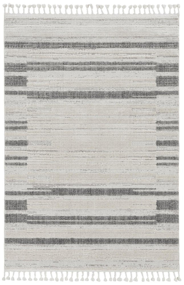 9' X 13' Ivory Grey Machine Woven Abstract Color Block Indoor Area Rug