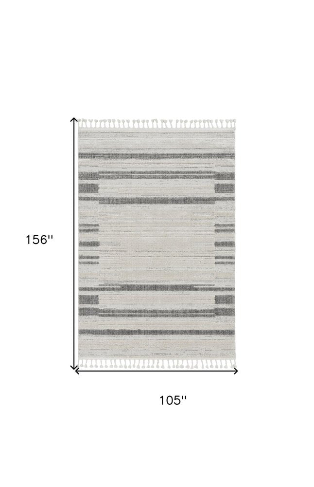 9' X 13' Ivory Grey Machine Woven Abstract Color Block Indoor Area Rug