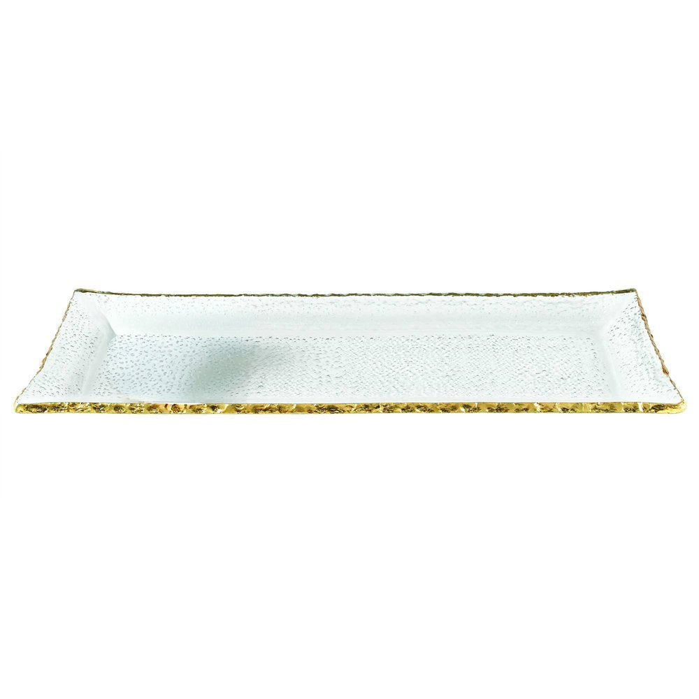 18 Mouth Blown Rectangular Edge Gold Leaf Serving Platter Or Tray