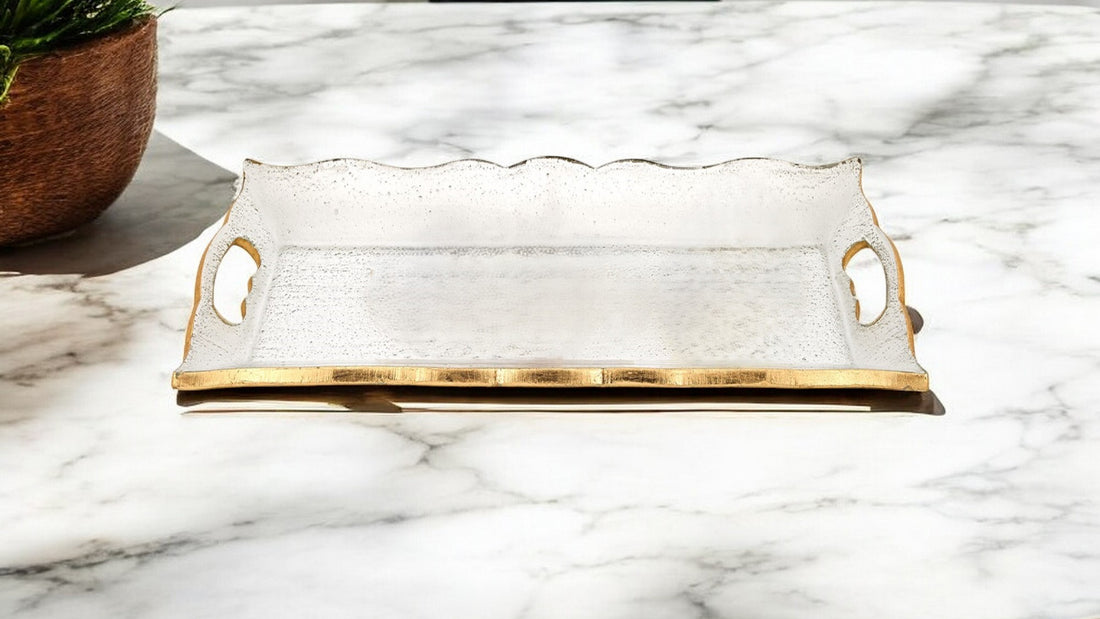 11" Gold Glass Indoor Outdoor Tray With Handles