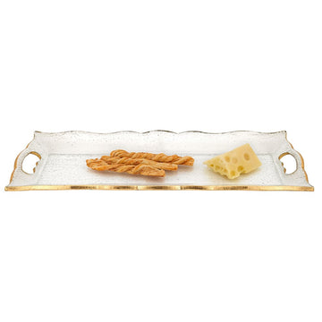 20" Clear And Gold Seeded Glass Serving Tray With Handles