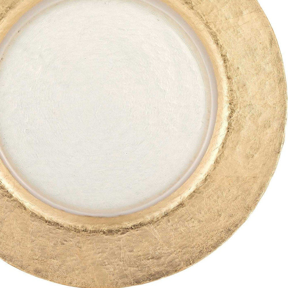 13" Clear And Gold Round Glass Handmade Charger Plate