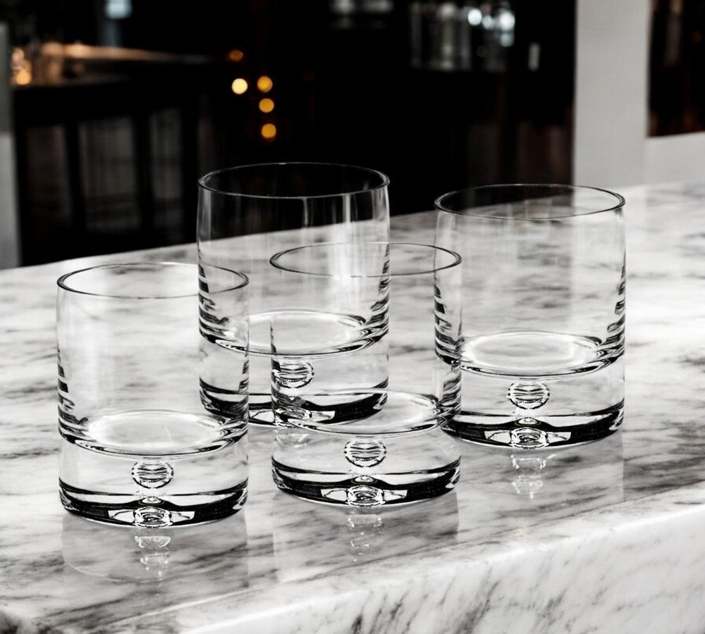 Set of Four Clear Mouth Blown Crystal Old Fashion Glasses