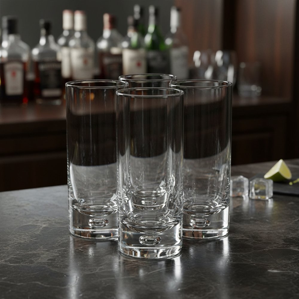 Set of Four Clear Mouth Blown Crystal Highball Glasses