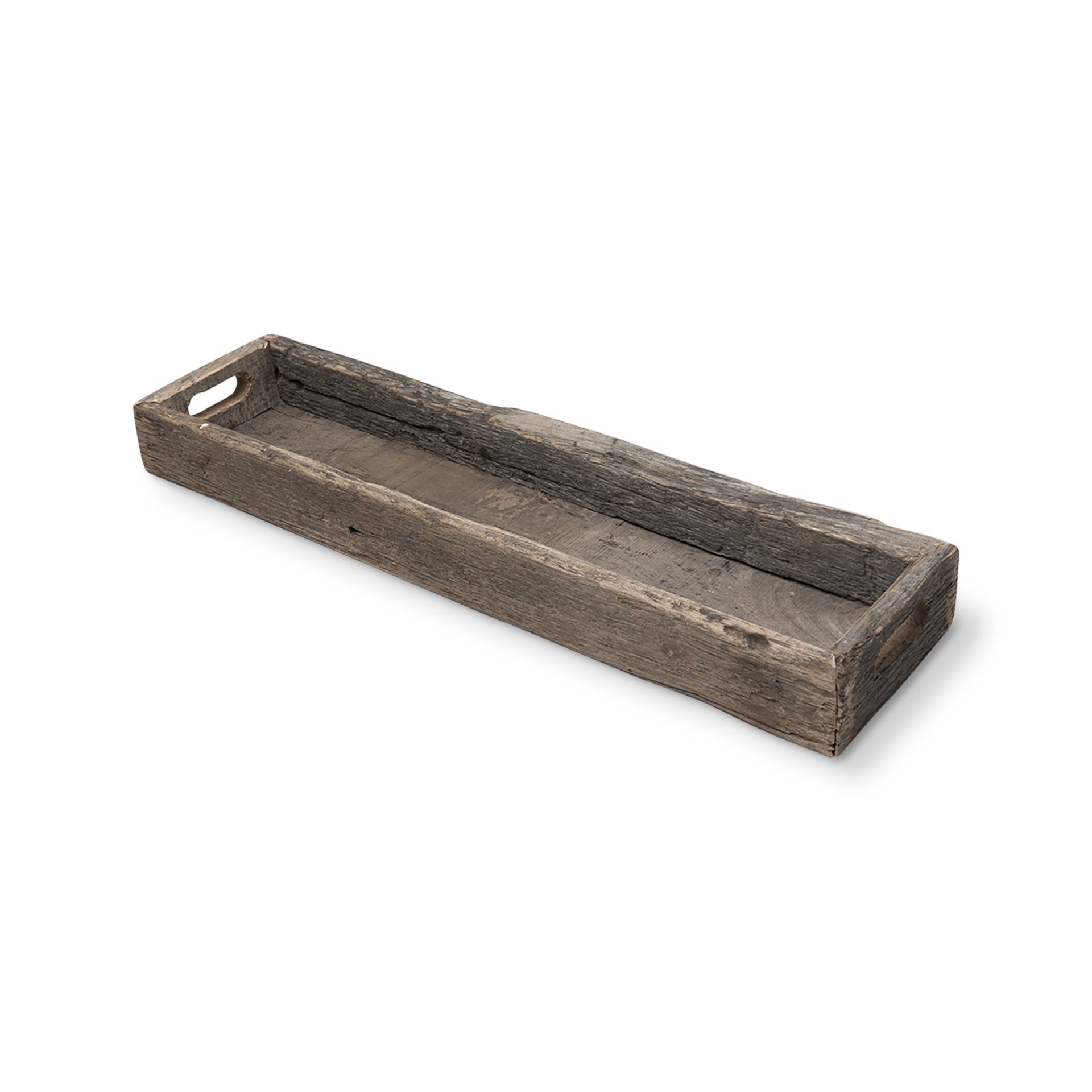 30" Brown Wood Indoor Outdoor Tray With Handles