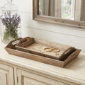 Set Of 2 Natural Brown Wood With Grains And Knots Highlight Trays