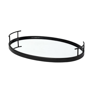 Matte Black Metal With Two Handle Both Sides And Mirrored Glass Bottom Tray