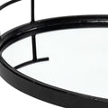 20" Black Metal And Mirrored Glass Oval Vanity Tray With Handles