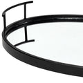 20" Black Metal And Mirrored Glass Oval Vanity Tray With Handles