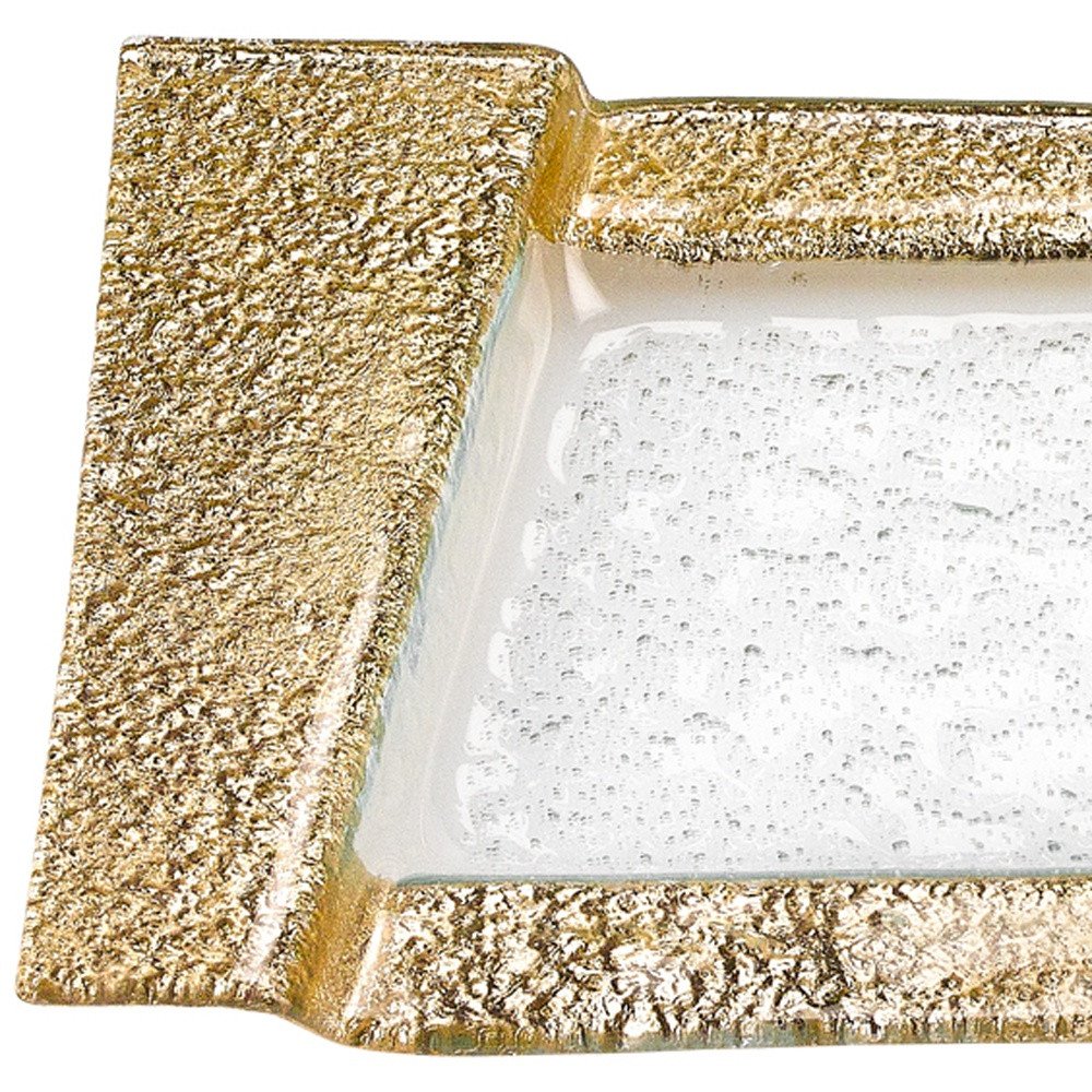 13" Clear And Gold Glass Snack Or Vanity Tray