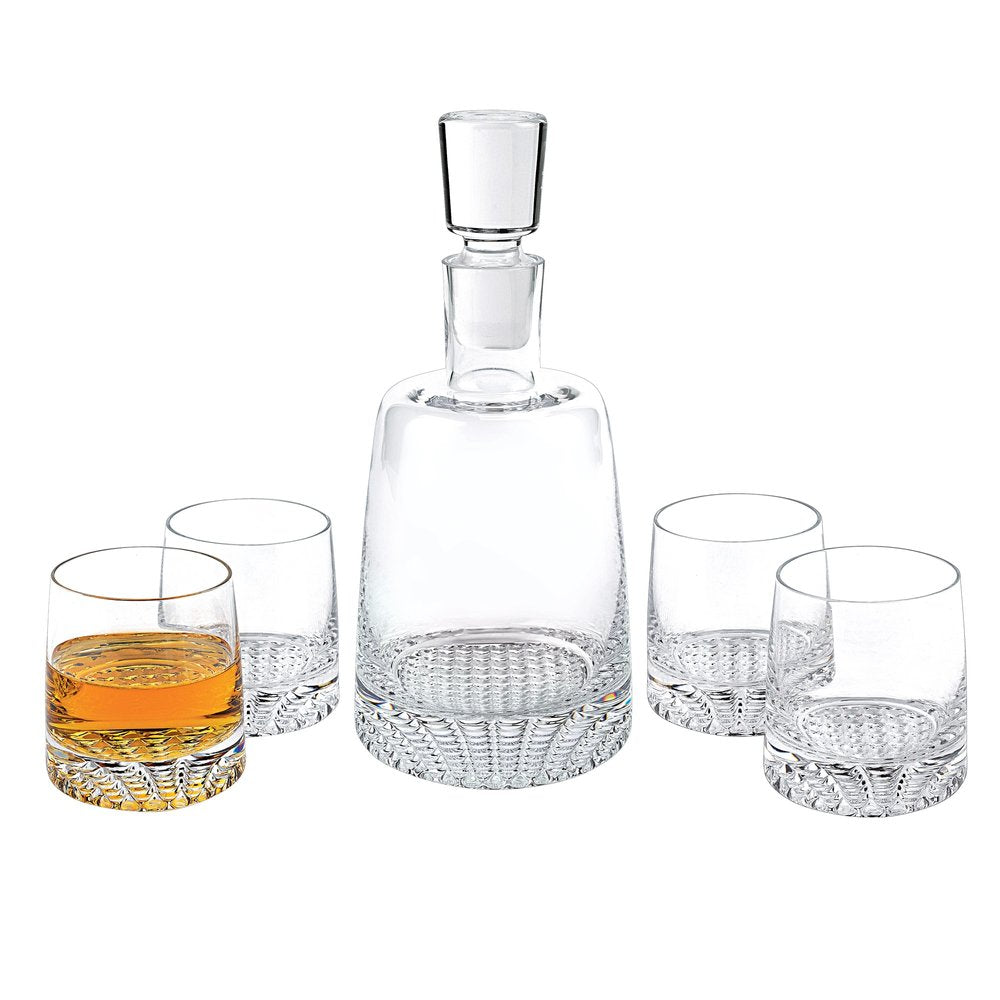 Set of Five Clear Mouth Blown Lead Free Crystal Whiskey Set
