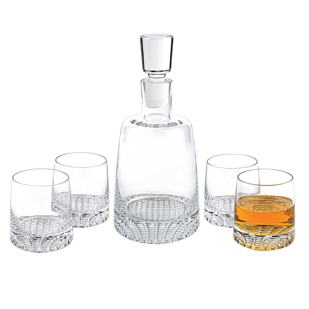 Set of Five Clear Mouth Blown Lead Free Crystal Whiskey Set