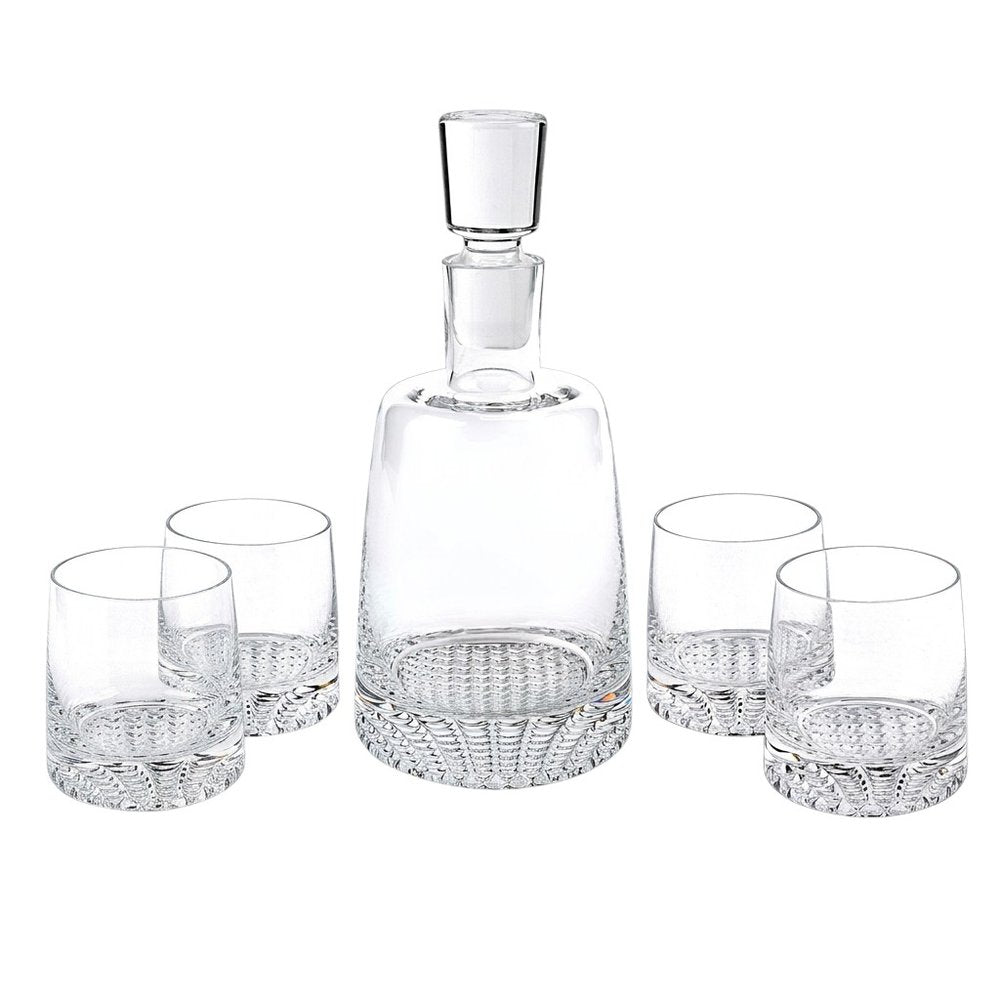 Set of Five Clear Crystal Straight Shape Stemless Decanter And Whiskey Glass