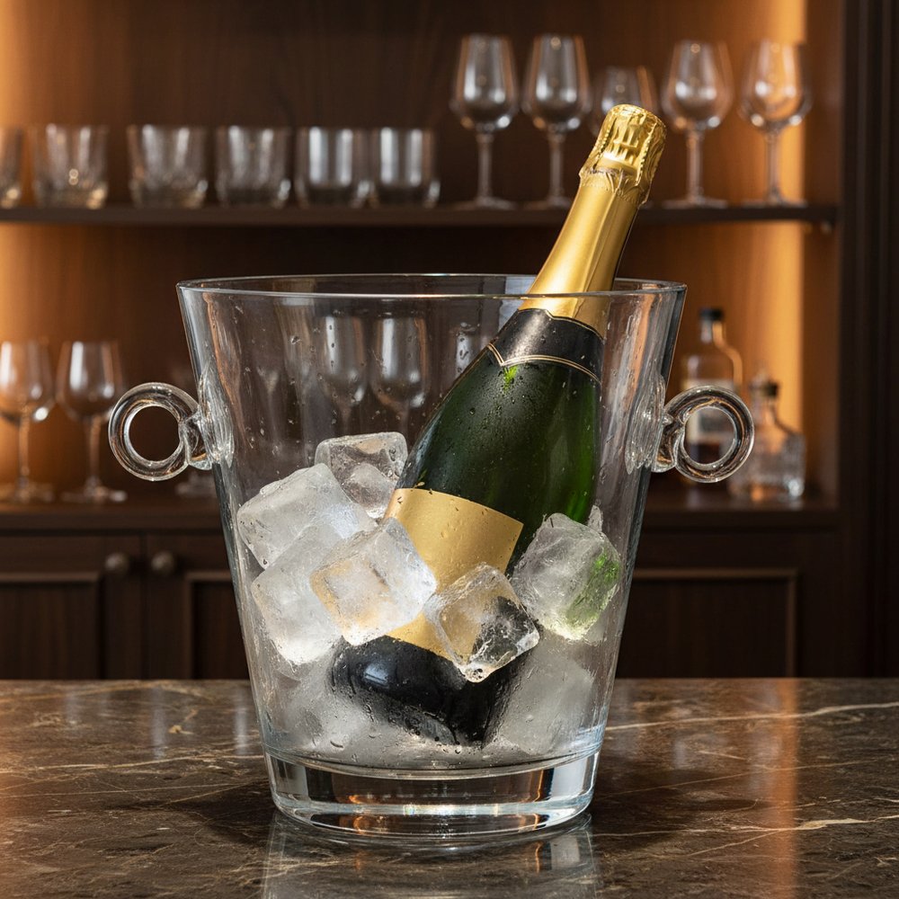 9" Clear Mouth Blown Crystal Ice Bucket