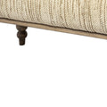 55" Cream and Wood Brown Upholstered Fabric Bench