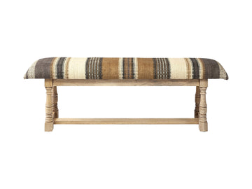 59" Beige Brown and Natural Upholstered Jute Striped Bench