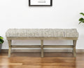 16" Beige and Brown Upholstered Faux Leather Bench