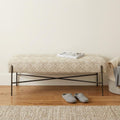 17" Cream and Black Upholstered Cotton Blend Geometric Bench