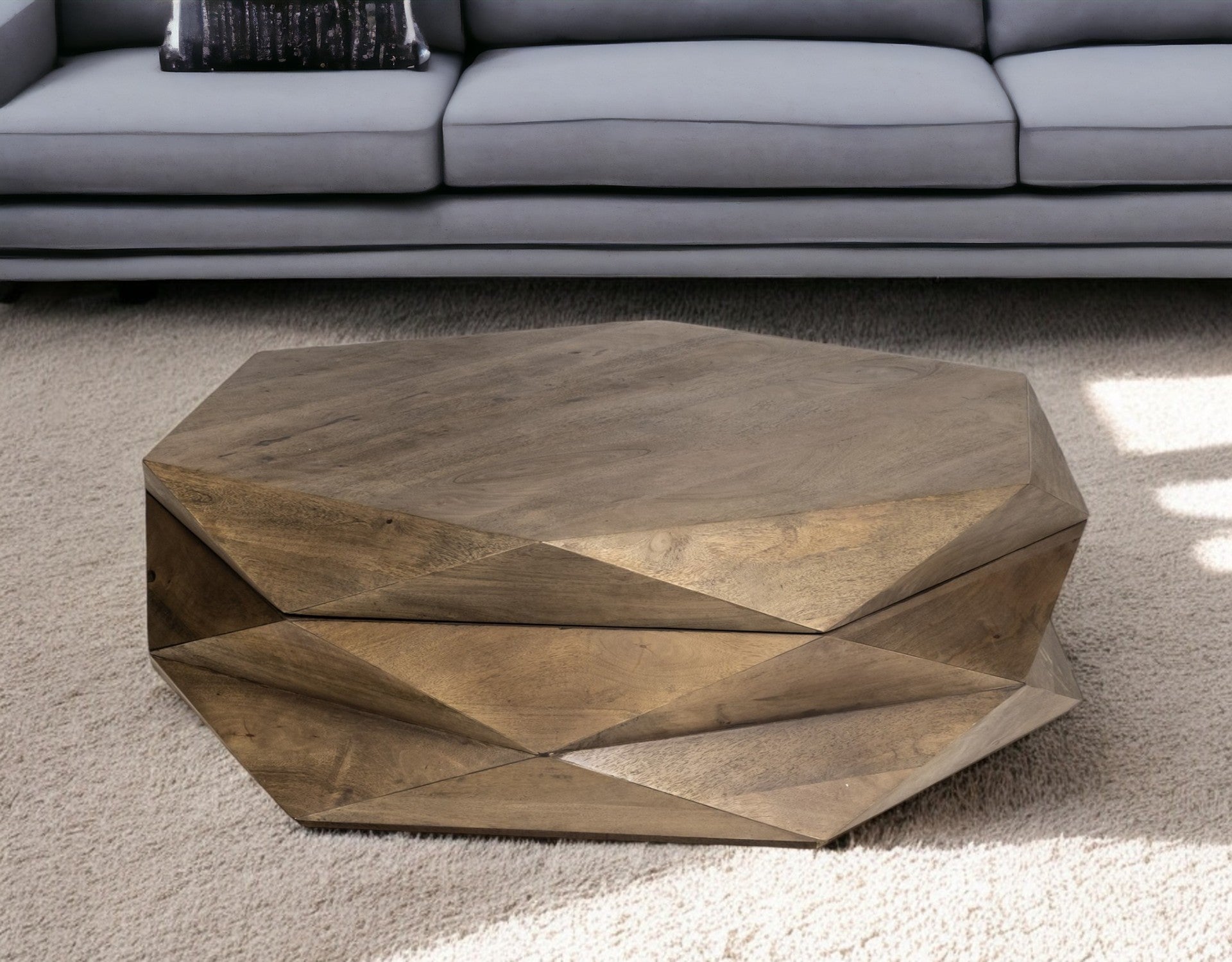 48" Brown Wood Hexagon Coffee Table