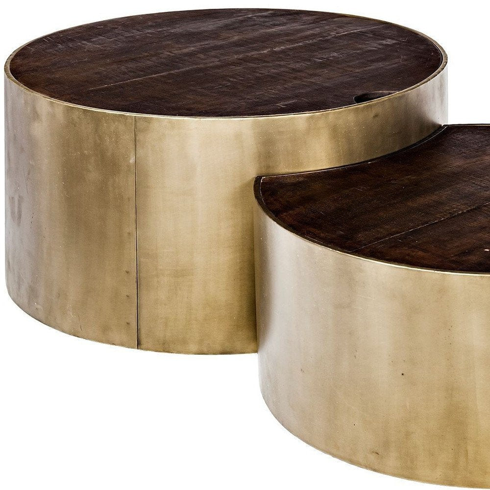 Brown Wood Round Nested Coffee Tables