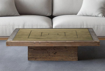 50" Brown Solid Wood Square Distressed Coffee Table