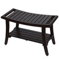 30" Dark Brown Teak Rectangular Shower Bench With Shelf