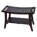 30" Dark Brown Teak Rectangular Shower Bench With Shelf