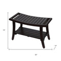 30" Dark Brown Teak Rectangular Shower Bench With Shelf